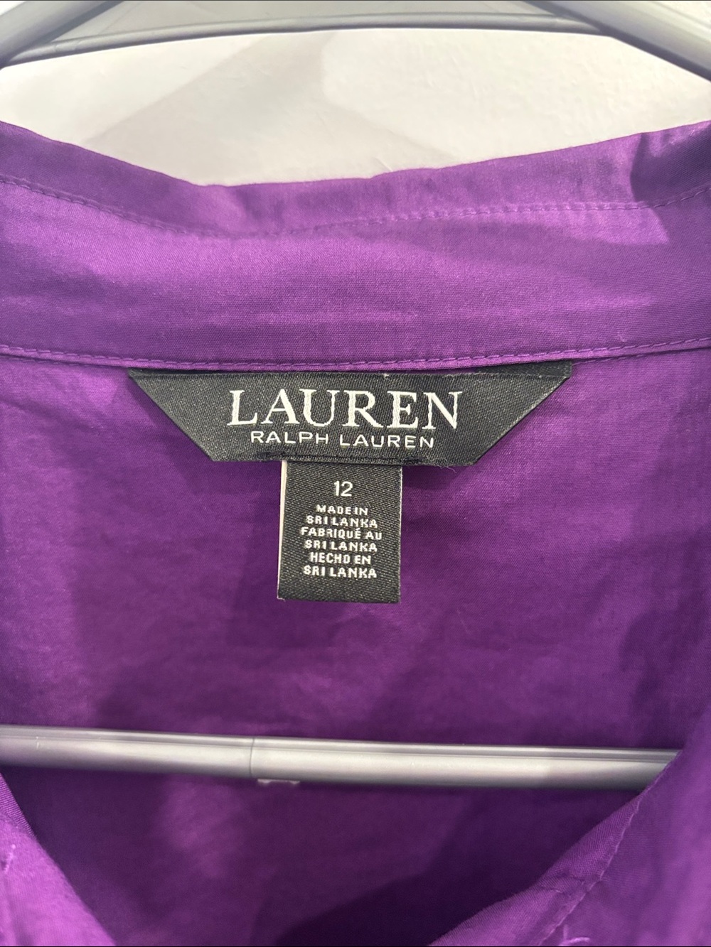 Lauren Ralph Lauren Purple Ruched Front Button-Up Blouse Size 12 - Picture 2 of 4